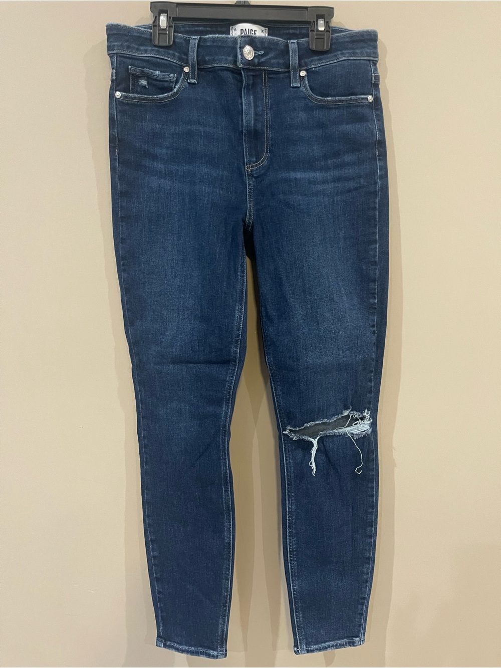 PAIGE Deep Indigo Ripped Knee Skinny Jeans